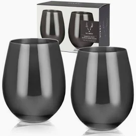 Viski Gunmetal Stemless Wine Glasses - Set of 2